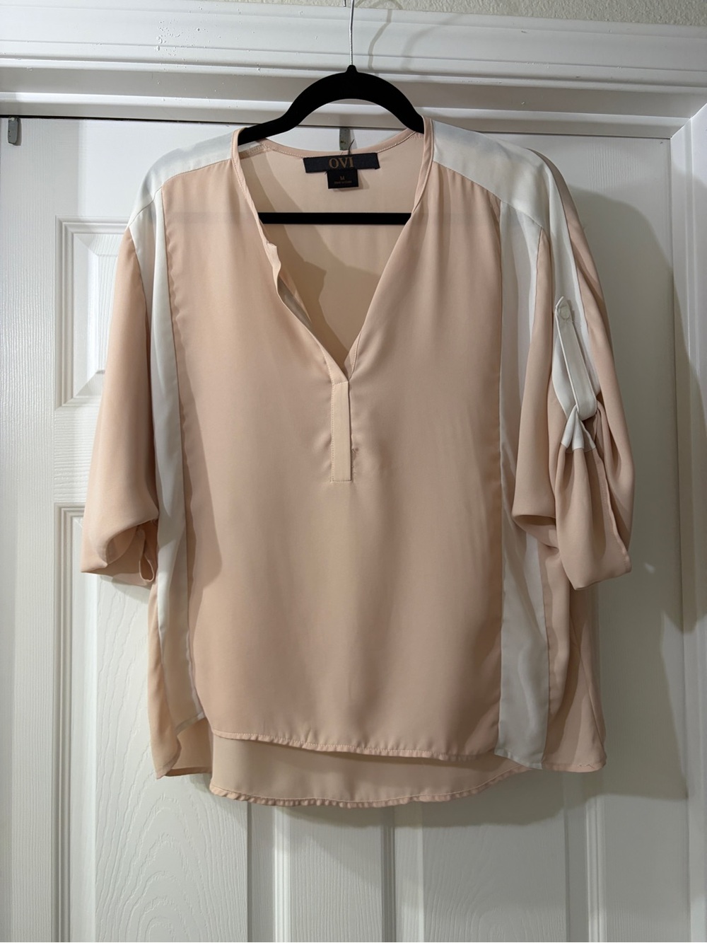 Ovi Women’s Smock Gypsy Blouse Peach and White